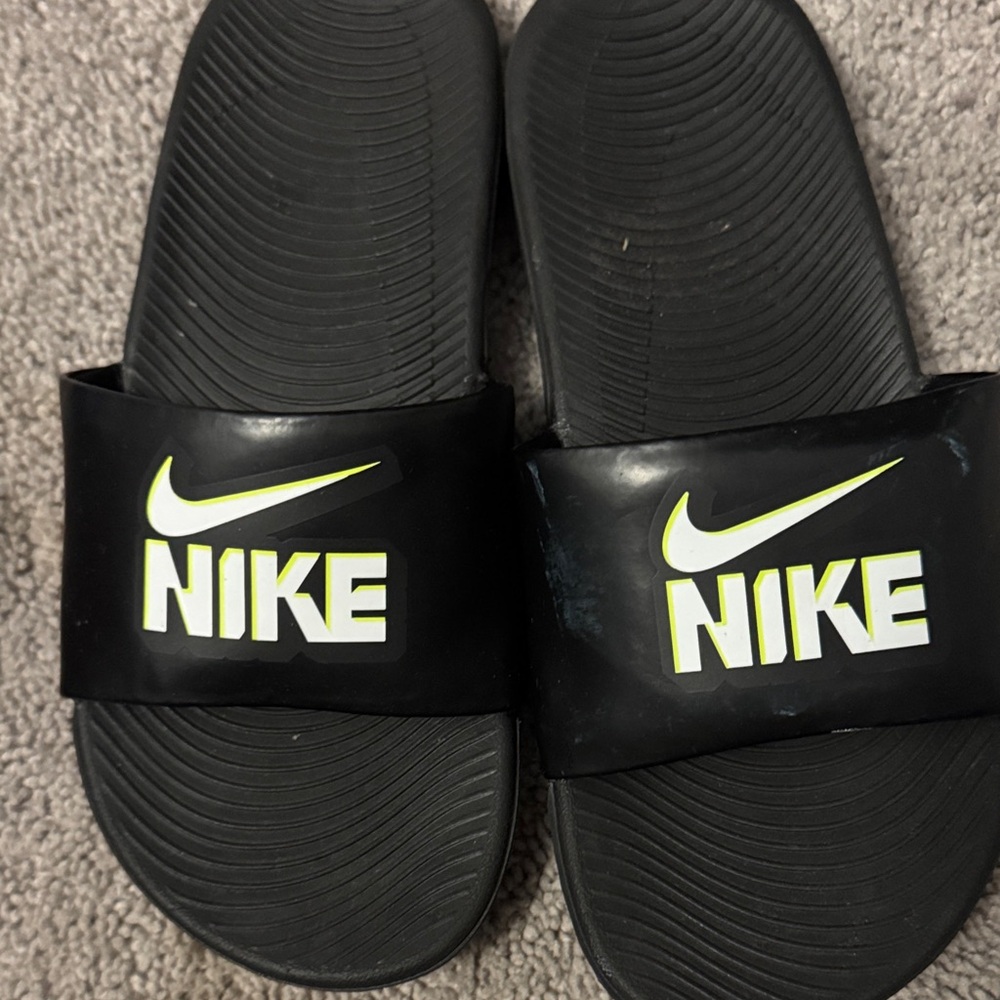 Nike Black and Neon Slide Sandals